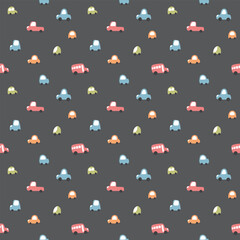 Cute Cars Seamless Pattern, Childish Cartoon background, vector Illustration
