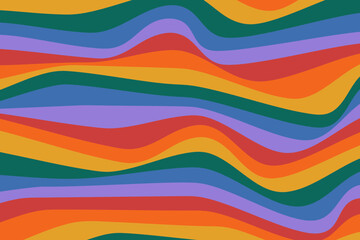 Retro abstract background in rainbow colors. Colorful groovy design in 70s-80s style. Psychedelic wavy pattern.