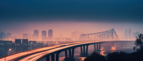 Metropolis Twilight: Bridge and Cityscape at Dusk