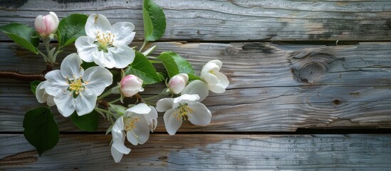 Apple blossoms on a wooden surface