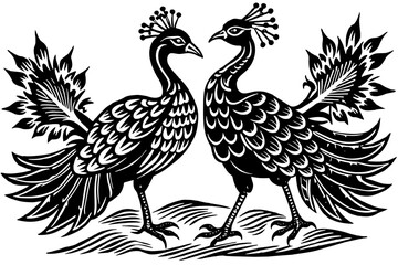 peacocks-dance-with-lightning-in-the-sky  vector illusrtation