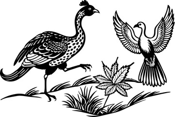 pheasant-flamingo-condor-kestrel-flying-in-the-sky vector illusrtation