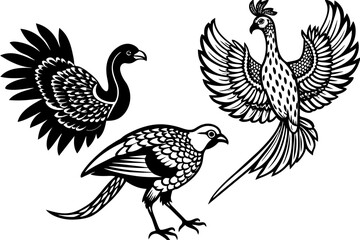  pheasant-flamingo-condor-kestrel-flying-in-the-sky vector illusrtation