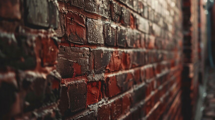 Old red brick wall background, wide panorama of stones. Generative Ai