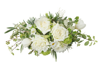White flower bouquet png, rose and tulip