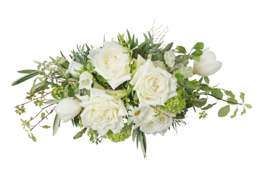 White flower bouquet png, rose and tulip