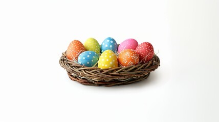 Obraz na płótnie Canvas Easter eggs in a basket on a white background