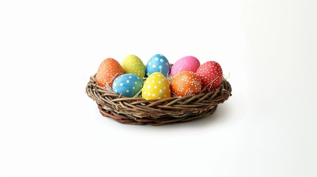 Easter eggs in a basket on a white background