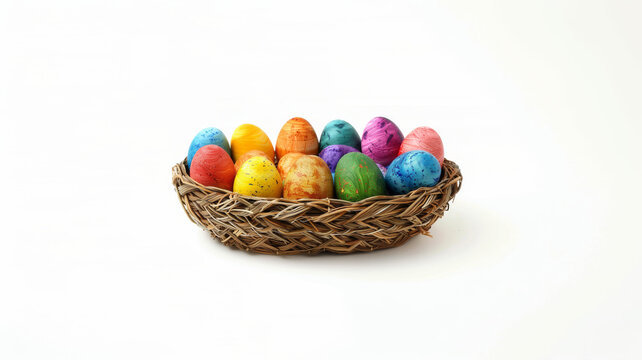 Easter eggs in a basket on a white background