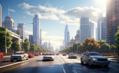 City of Tomorrow: Urban Traffic in Futuristic Metropolis - obrazy, fototapety, plakaty