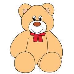 Bear toy with red bow vector colored
