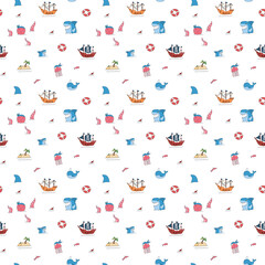 Cute Pirate elements Seamless Pattern. Cartoon items Pirate and objects. background. Vector illustration