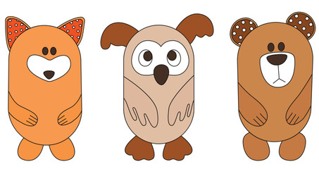 Fox owl and bear toys vector colored