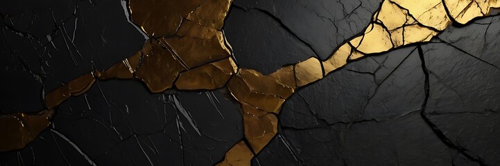 Dynamic 3d Rendered Volumetric Grunge Background With Dirty Cracked Black And Golden Surface