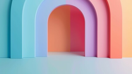Fototapeta premium Colorful Pastel Arches, Pastel Rainbow Colors, Minimalist Abstract Background with Copy Space