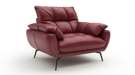 3d rendering of modern armchair isolated on white background, burgundy color leather chair