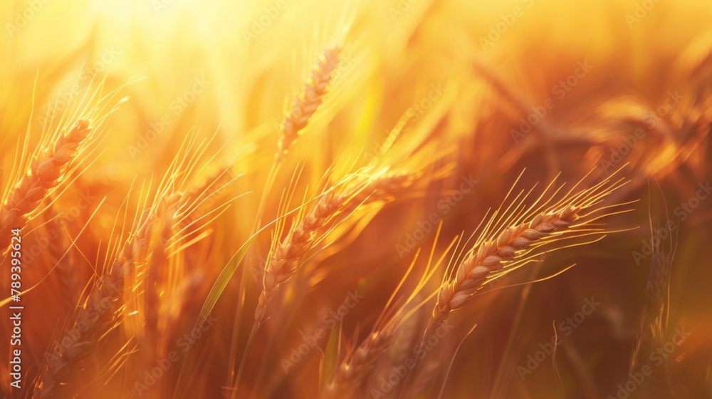 Poster a close-up of ripe wheat ears swaying gently in the breeze, symbolizing the abundance and prosperity