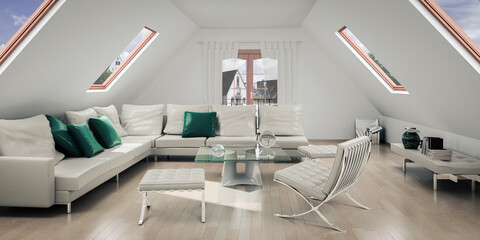 Conversion of the attic into a furnished apartment - 3D Visualization
