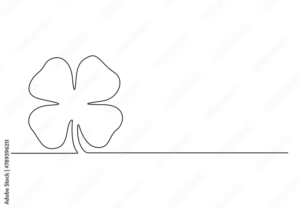 Poster continuous one line drawing of four leaf clovers. isolated on white background vector illustration. 