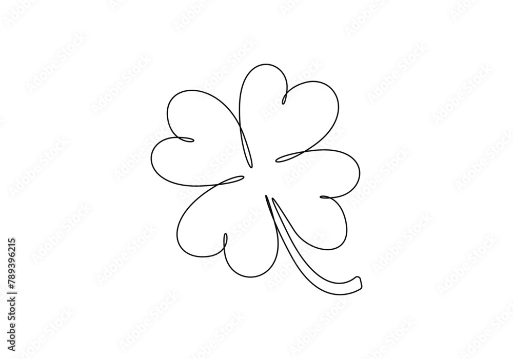 Poster continuous one line drawing of four leaf clovers. isolated on white background vector illustration. 