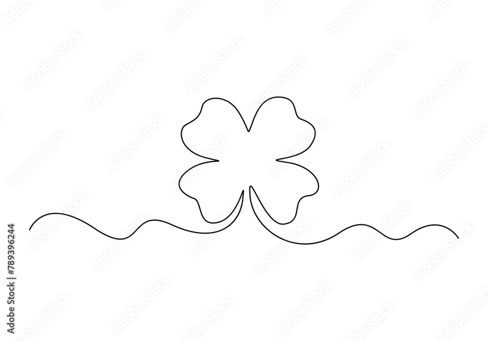 Aufkleber continuous one line drawing of four leaf clovers. isolated on white background vector illustration. 
