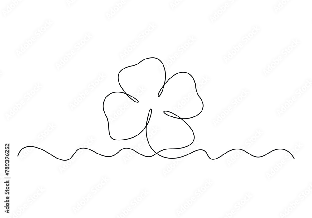 Aufkleber continuous one line drawing of four leaf clovers. isolated on white background vector illustration. 
