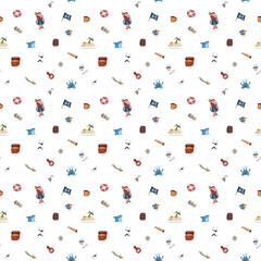 Cute Pirate elements Seamless Pattern. Cartoon items Pirate and objects. background. Vector illustration