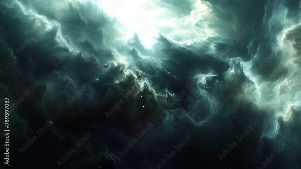 Wall mural green orange deep space galaxy nebula