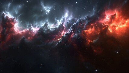 Silver Orange Deep Space Galaxy Nebula. Cinematic celestial background depicting astrology and space exploration. Cosmic fictional 3D illustration backdrop.