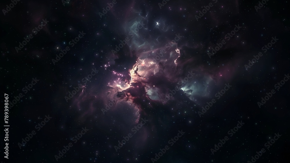 Wall mural purple blue deep space galaxy nebula. cinematic celestial background depicting astrology and space e