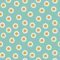 Decorative abstract seamless pattern with white daisy on blue background, decorative modern wallpaper