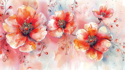 Whimsical watercolor blooms kissed by a sprinkling of sparkling topaz and ruby jewels. 
