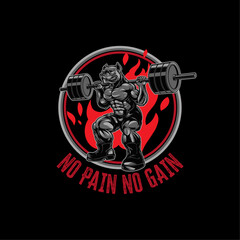 Bodybuilder Pitbull Gym No Pain No Gain