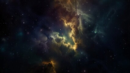 Yellow Blue Deep Space Galaxy Nebula. Cinematic celestial background depicting astrology and space exploration. Cosmic fictional 3D illustration backdrop.