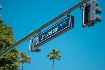 Universal Blvd Street Sign with Palm Trees