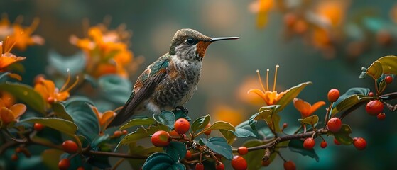 Naklejka premium Hummingbird Haven: A Snapshot of Costa Rica's Biodiversity. Concept Nature Photography, Exotic Birds, Tropical Rainforest, Wildlife Conservation, Nature's Beauty