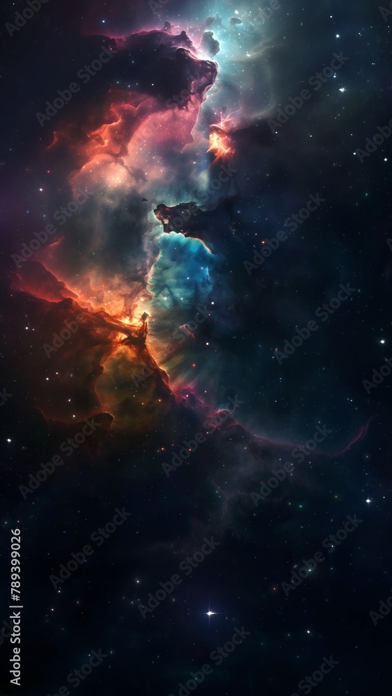 Wall mural vertical blue orange deep space galaxy nebula. cinematic celestial background depicting astrology an