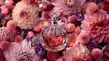 Sophisticated Perfume Bottle with Lush Artificial Flowers