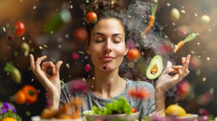 A person practicing mindful eating, savoring each bite of food with awareness and gratitude, embodying the principles of mindfulness in daily life.