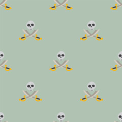 Skull and crossed swords Seamless Pattern. Cartoon Pirate elements and objects. background. Vector illustration