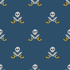 Skull and crossed swords Seamless Pattern. Cartoon Pirate elements and objects. background. Vector illustration