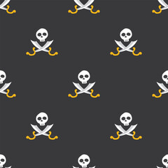 Skull and crossed swords Seamless Pattern. Cartoon Pirate elements and objects. background. Vector illustration