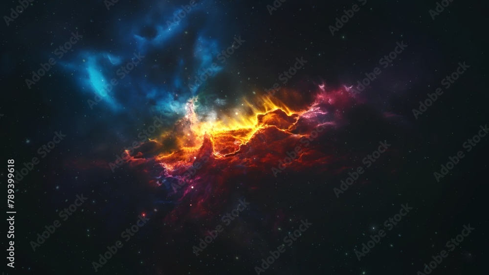 Wall mural blue orange deep space galaxy nebula. cinematic celestial background depicting astrology and space e