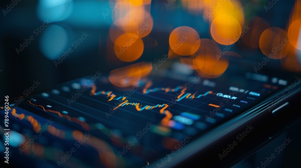 Aufkleber a smartphone displaying a stock trading app interface with real-time market updates, showcasing the 