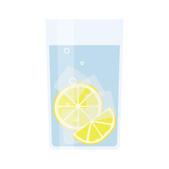 glass of water with lemon slices and ice cubes; daily hydration concept; perfect for health-related blogs, wellness publications or lifestyle websites- vector illustration