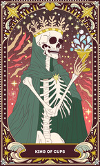 King of Cups A tarot card in bohemian tones in a modern style in the form of a skeleton. Modern map illustration, minimalistic cartoon skeleton, simple vector drawing