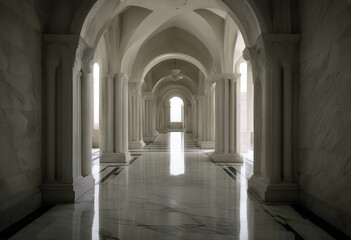 corridor arches 32 --ar marble interior white --st architecture arch stone building column palace church ancient old door gallery light mediaeval abbey history europa - obrazy, fototapety, plakaty