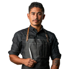 Confident male hairstylist with scissors and apron
