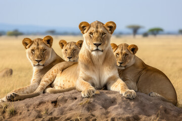 Majestic Lion Pride Resting on African Savanna