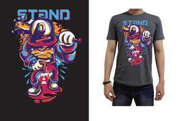 T shirt Design ,Stand logo, T-shirt Illustration, Strong baseball kid, comics, text, logo png.eps